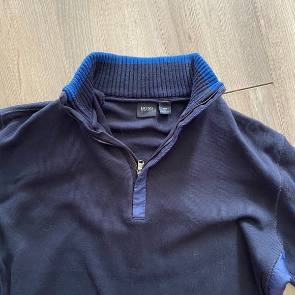 Hugo Boss Navy Cotton Knit Half-Zip Sweater - Picture 3 of 14